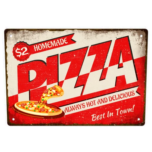 SUPERDANT Homemade Pizza Tin Sign Fast Food Tin Sign Vintage Metal Signs Tin Funny Wall Art Painting Iron Decor for Pizza Shop Fast Food Restaurant Outdoor Wooden Fence Decoration