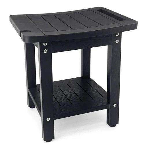 Meluvici Shower Bench Seat, HDPS Shower Stool for Inside Shower to Sit on, Waterproof Shower Chair with Shelf for Shaving Legs, Spa Bathroom Corner Shower Foot Rest, Indoor or Outdoor (Black)