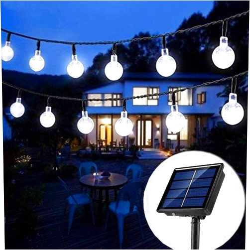 Puersit Solar String Lights 33 Feet 60 LED Outdoor Crystal Balls Waterproof Globe Fairy Lights 8 Modes Decoration Light for Patio Lawn Garden Wedding Party Home Yard Lawn Holiday (Cool White)