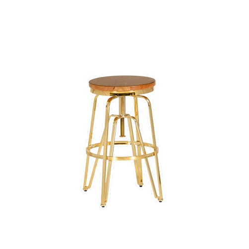 Linon Tatum Gold Metal Adjustable Height Backless Stool with Wood Seat
