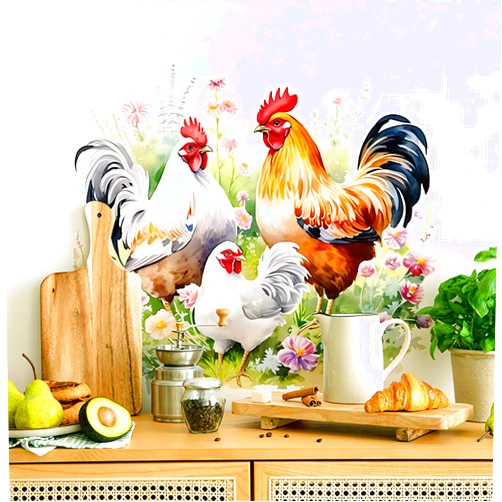 Sacinora Chicken Family Wall Stickers, sacinora Rooster Hen Chicks Farm Idyllic Wall Decals Removable Vinyl Peel and Stick for Farmhouse Kitchen Dining Room Nursery Pantry Home Decorations