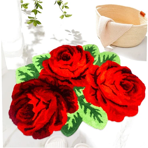 Abeigoi Red Floor Rug,Handmade Floral Area Rugs Washable Soft Shaggy Rug for Girls Bedroom Bathroom 31.5''x23.6''