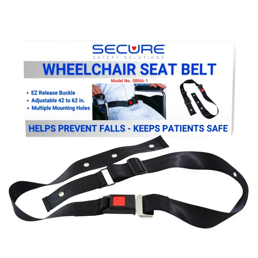 Secure Safety Solutions Secure Wheelchair Seatbelt for Adults - Seat Belt Safety Harness with Quick Release Push-Button Metal Buckle - Adjustable 42