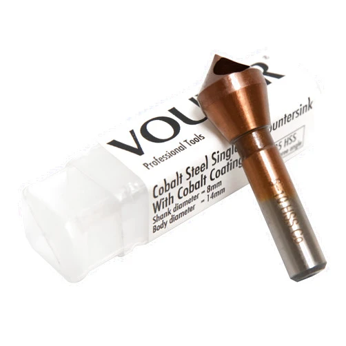 Vouyar Cobalt Steel Single End Countersink Drill Bit with Cobalt Coating Finish for Hard Metal Wood, 90 Degree M35 HSS, 8MM Round Shank, 14MM Body Diameter
