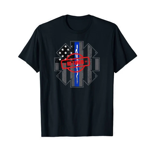 Thin Blue Line Designs by TeesMePleaseMe Retired EMT Paramedic Thin Blue Line Distressed T-Shirt