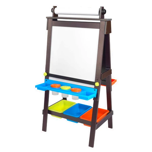 KidKraft Wooden Storage Easel with Dry Erase and Chalkboard Surfaces, Children's Art Furniture - Espresso, Gift for Ages 3+