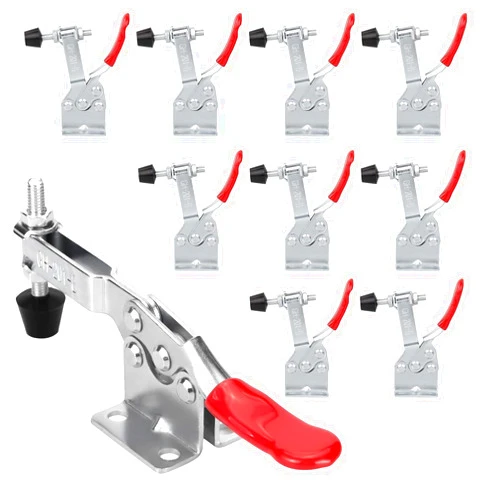Chfine 10 Pack Toggle Clamps, Hold Down Clamp 220Lbs Holding Capacity Quick Release Horizontal Clamps with Rubber Pressure Tip for Woodworking Jigs and Fixtures, Welding, Drill Press, Crosscut Sled
