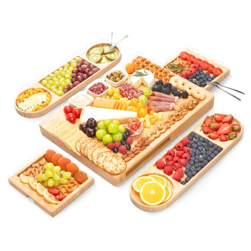 FamRica Charcuterie Board Set - FamRica Extra Large Cheese Board with 2 Drawers, Bamboo Cheese Tray Serving Board - Unique, Wedding, Housewarming, Birthday Gifts