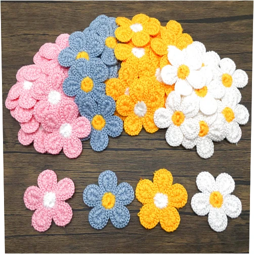 MEISFLY 64Pcs Flower Sew On Decorative Patches Crochet Floral Applique Embellishments for Clothes, Bags, Arts Crafts DIY Decor, Hats, 16 Pcs/Color (Mixed Color)