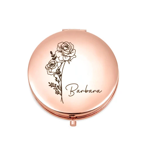 Ahgmeside Custom Compact Mirror for Women - Personalized Birthflower Portable Travel Makeup Handheld Small Mirror for Wife Mom Bridesmaid Mother Gift for Her Christmas Mother Day Valentine's Day Birthday