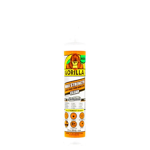 Gorilla Max Strength Clear Construction Adhesive, 9 Ounce Cartridge, Clear, (Pack of 1)