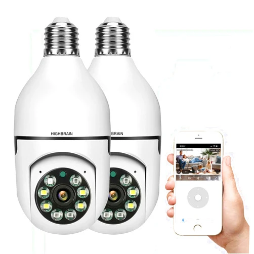 Highbrain 5G WiFi Light Bulb Camera, 2.4GHz & 5G 1080P E27 Light Bulb Home Security Camera, Indoor 360° PTZ Surveillace Cameras, Full Color Day and Night, Smart Motion Detection (Support 5G, 2 Pack) White