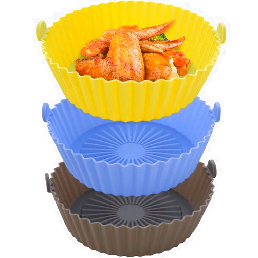 WYBG 3 Pcs Food Grade Silicone Easy Cleaning Air Fryer Liners Reusable Air Fryer Silicone Pot Food Safe Air Fryer Oven Accessories Replacement for Flammable Parchment Liner Air Fryer Basket