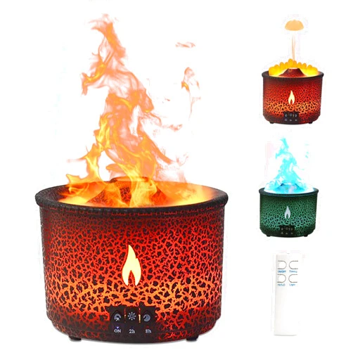 MINGPINHUIUS Volcano Humidifier Quiet Flame Diffuser: 300ml Spray Humidifier with 2 Modes Fire Mist Waterless Auto Shut Off Aromatherapy Diffuser with Remote Control for Bedroom Home, Office(Red & Blue)