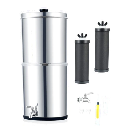 CO-Z Gravity-Fed Water Filter System, 2.25 Gallons Countertop Water Filtration System, 304 Stainless Steel Gravity Water Purifier with 2 Carbon Filters & Water Spigot, NSF/ANSI 42 Certification