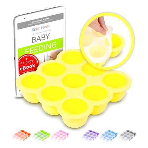 Kiddo Feedo Baby Food Holder Tray with Silicone Clip-On Lid - Multipurpose Use - Free E-Book by Award-Winning Author/Dietitian - Yellow