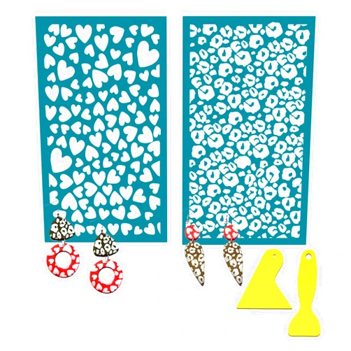 CocoGo Silk Screen Stencils for Polymer Clay, 3PCS Reusable Silkscreen Print Kit, for Printing on Clay & Other Jewelry Clay Earrings Decoration, Each 6