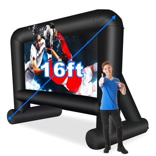 GZKYYLEGS 16 Feet Inflatable Movie Screen Outdoor, Projection Screen with Air Blower, Tie-Downs and Storage Bag - Easy Set up, Blow Up Screen for Backyard Movie Night, Theme Party