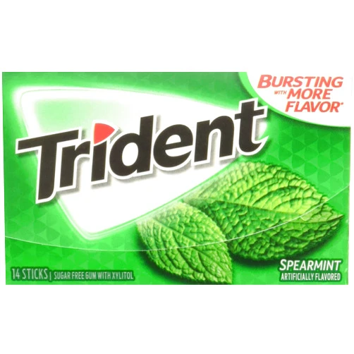 Trident Spearmint Flavor Bubble Gum 14 Sticks (Netcount 15 Pack), 15 Count (Pack of 1)
