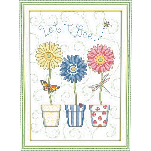 Uotp Cross Stitch Kits Pre-Printed Cross Stiching Stamped Cross Stitch Kit 14CT DIY Art Crafts for Beginners Three Basin Flower
