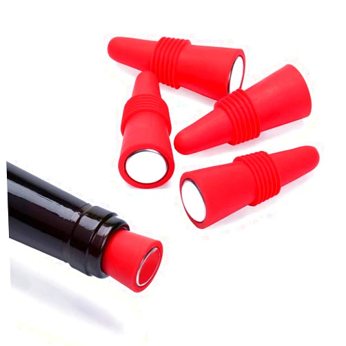 OHMAXHO Wine Stoppers (Set of 5), Silicone Wine Bottle stopper and Beverage Bottle Stoppers, Red