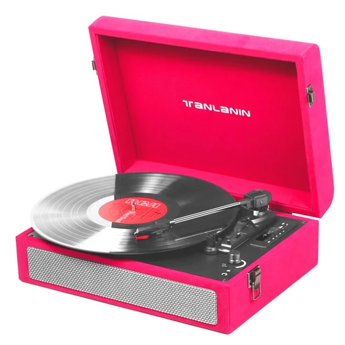 TANLANIN Vintage Vinyl Record Player with Bluetooth & USB Recording 3-Speed Retro Portable Vinyl Turntable with RCA Line-Out AUX-in, MP3 Converter Velvet Record Player for Girls