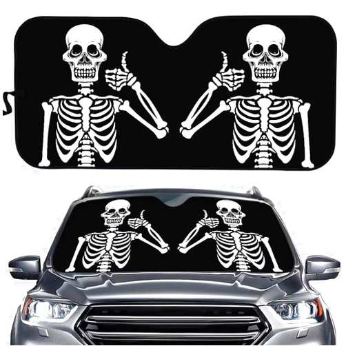 Allhaitong Funny Skull Print Car Sun Shade for Windshield,Keep Car Interior Cool,Universal Auto Sun Visor Heat Protection Fit for Cars,Trucks,SUVs