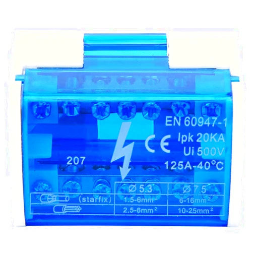 SIXRUN Terminal Distribution Box, 2-Level Single Phase with Transparent Dust Cover, Brass Conductive, 100A, for Electrical Engineering