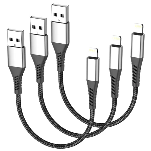 Acevien Short iPhone Charge Cable 6 Inch, 3Pack 0.5 Foot USB to Lightning Cord Braided for iPhone 14 13 12 11 Pro Max Xs 8 7 6 5 Plus, iPad Air/Mini(Black)