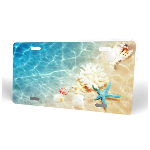 FeHuew Sea Beach Underwater Starfish License Plate Front Car Decorative Novelty Auto Plate Tag Vanity Metal Aluminum 12x6 inch Home Wall Decor