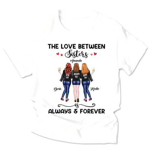 WHIDOBE Personalized Sister T-Shirt, Custom Shirt for Women - Lovely Gifts for Sisters, Friends, Besties - 7 Sizes, 8 Colors