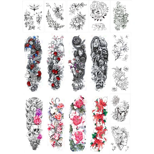 Pinone Full Arm Temporary Tattoo Stickers,Half Arm Tattoo Floral For Woman(17 Sheets)