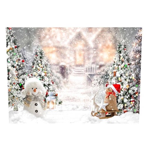 Allenjoy 7x5ft Winter Christmas Backdrop for Photography Snowman Pine Tree Snowflake Portrait White Background Newborn 1st Birthday Children Baby Shower Party Decorations Photo Shoot Props Supplies