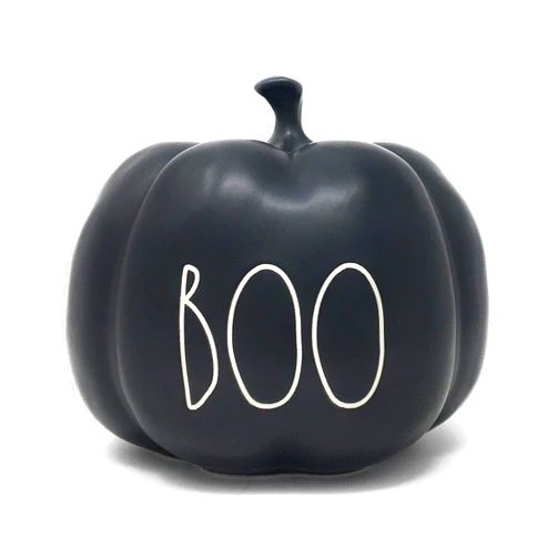 RAE DUNN BY MAGENTA Boo Black Ceramic LL Medium Size Decorative Halloween Pumpkin with White Letters 2020 Limited Edition