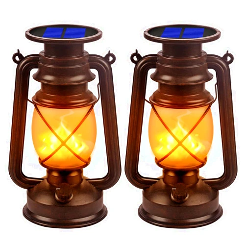 KOOPER Solar Lantern Outdoor Hanging Solar Lights Dancing Flame Vintage Led Waterproof Camping Lamps, Landscape Decor for Table Patio Garden Yard Pathway Porch 2 Pack
