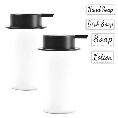 BosilunLife White Soap Dispenser Set - 2 Pack 12oz Ceramic Dish Soap Dispenser with Rust Proof Pump for Kitchen, Hand Soap and Lotion Set Suitable for Farmhouse Bathroom Decor with Waterproof Labels