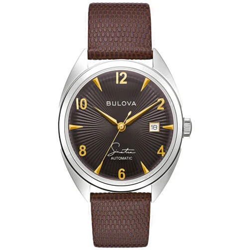 Bulova Men's Frank Sinatra 'Fly Me to The Moon' Automatic Stainless Steel Case Watch, Textured Leather Strap, 42 Hour Power Reserve, 3 Hand