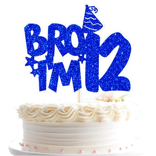 Jenrtvis Bro I'm 12 Cake Topper, Happy 12th Birthday Cake Topper, Official 12 Pre-Teen Cake Topper, Happy 12th Birthday Party Decorations, Cheers to 12 Years Old Blue Glitter