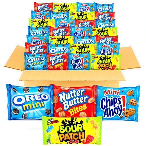 OREO Mini Cookies, CHIPS AHOY! Mini Cookies, SOUR PATCH KIDS Candy & Nutter Butter Bites Cookies & Candy Variety Pack, 32 Snack Packs