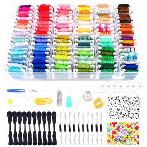 VICOVI Friendship Bracelet String Kits with Organizer Storage Box, 110 Colors Embroidery Floss 52Pcs Cross Stitch Tools-Labeled with Embroidery Thread Numbers for Bobbins Great Production Gift