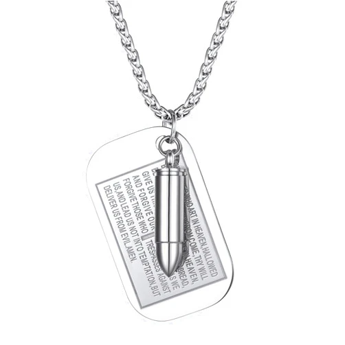 Richsteel Hip Hop Military Army Style Carbon Fiber/Bible/Bullet Dog Tags Pendant Necklace for Men Women Stainless Steel/18K Gold Plated Personalized ID/Name Jewelry (with Gift Box)