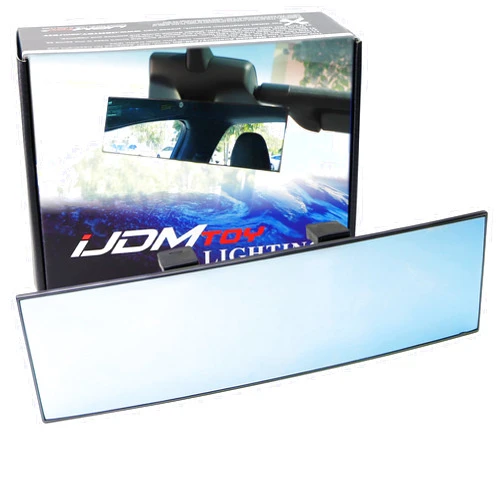 iJDMTOY 240mm 9-1/2 Inch Wide Angle View Anti-Glare Blue Tint Curve Convex Clip On Rear View Mirror Compatible with Tesla S X 3 Y