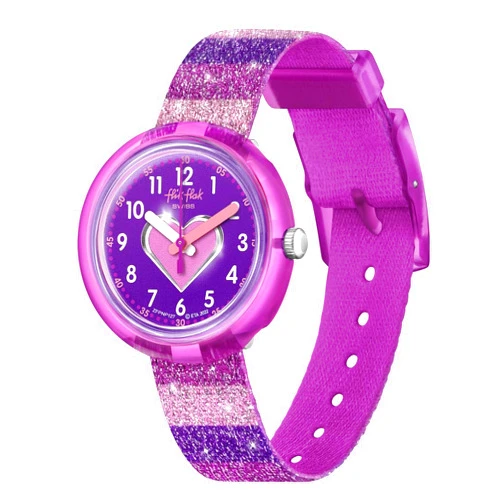 Flik Flak Unisex Kids Casual Pink Bio-sourced Quartz Watch STRIPPY GLITTER