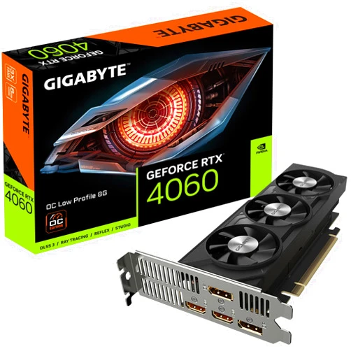Gigabyte NVIDIA GeForce RTX 4060 OC Low Profile Graphics Card - 8GB GDDR6, 128-bit, PCI-E 4.0, 2475MHz Core Clock, 2X DP 1.4, 2X HDMI 2.1a, NVIDIA DLSS 3 - GV-N4060OC-8GL