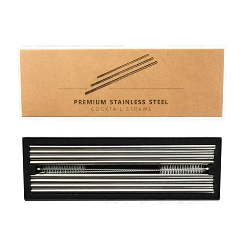 Jettory Set of 8 Stainless Steel Straws–8.5'' Long 0.23'' Dia Straight Cocktail Straws - Metal Straws with 2 Cleaning Brushes - Reusable Straws for Drinking & Stirring (Stainless Steel)