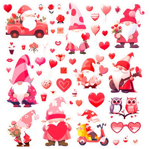 FLOERVE Valentine's Day Decorations, 122 PCS in 9 Sheets Gnome Theme Window Clings Stickers, Dual-Sided Valentine Window Decals for Glass Windows, Valentine's Day Wedding Anniversary Party Decoration