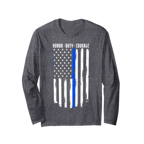 Police Officer Support Clothing Thin Blue Line Honor Duty Courage | Thin Blue Line Long Sleeve T-Shirt