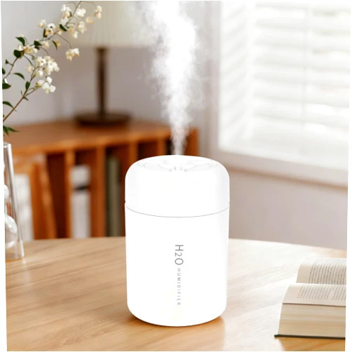Riecin Portable Mini Humidifier, 300ml USB Cool Mist Small Humidifier with Colorful Lights. Perfect for Bedroom, Office, Plants, travel & Car (White)