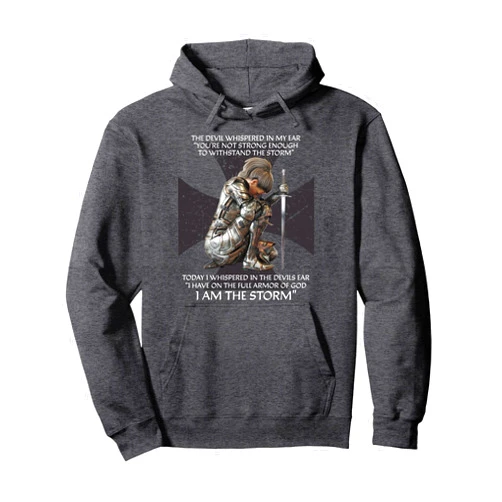 Christian Gifts by Jeremiah James Co Distressed I Am The Storm Armor of God Christian Graphic Pullover Hoodie