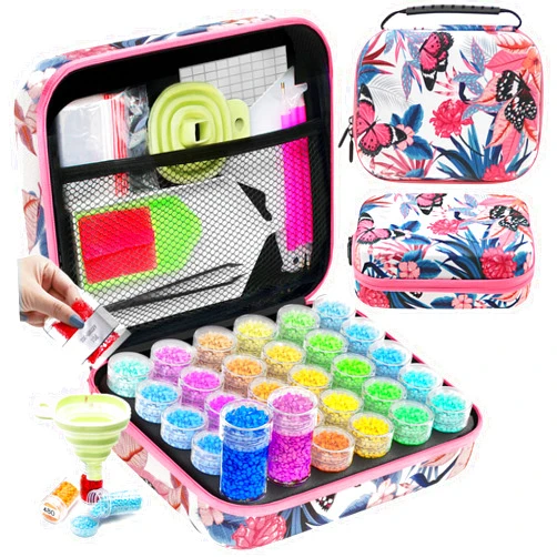 ARTDOT 30 Slots Storage Container for Diamond Art Kits for Adults,Portable Bead Storage Boxes for Diamond Painting Accessories and Tools(Pink)
